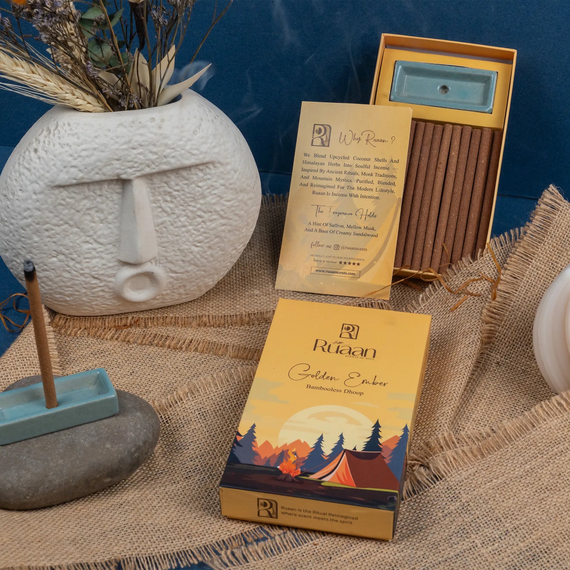 Ocean Whispers & Golden Ember Bambooless Dhoop Sticks Combo